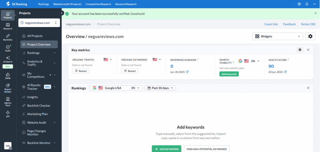 SE Ranking: Interface (Overview)