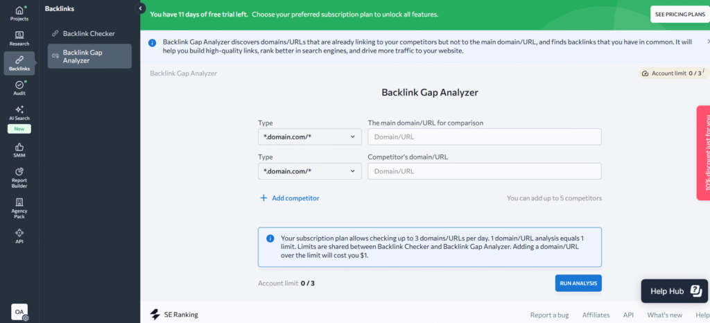 SE Ranking: Banklink Gap Analyzer